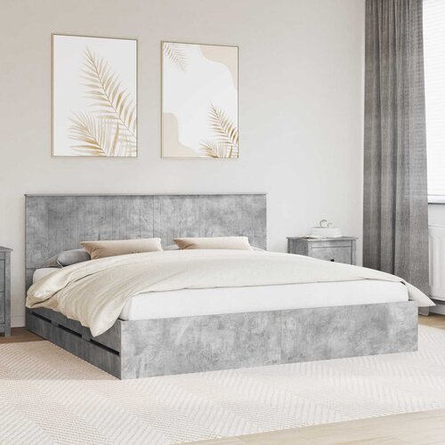  Krevetna konstrukcija s ladicama Betonski sivi 200 x 200 cm Cijene