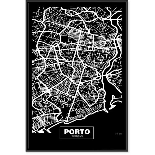  Slika - Negative Map: Porto (1 Part) Vertical 60x90 U crnom drvenom okviru Slike