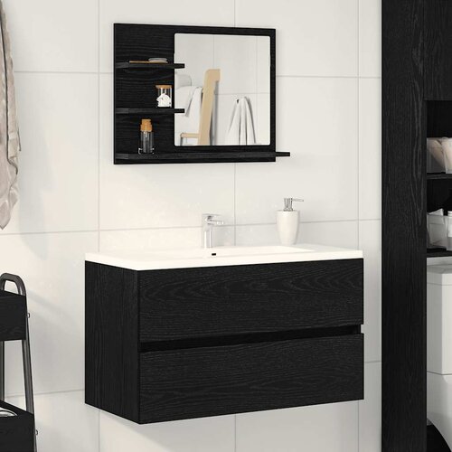 vidaXL Kopalniško ogledalo črni hrast 60x10,5x45 cm iverna plošča Cene