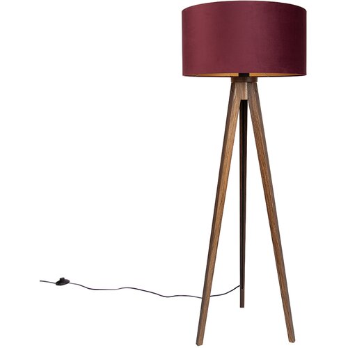 QAZQA Vloerlamp walnoot hout tripod met kap rood en gouden binnenkant 50cm - Tripod Classic Cene