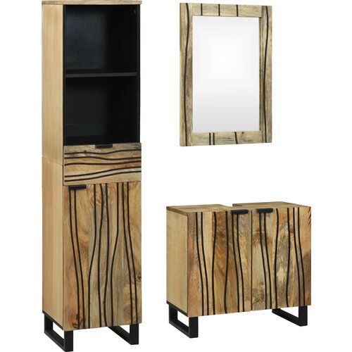 vidaXL set namještaja za kupaonicu s ladicama s policom s pohranom s vratima s ogledalom 3 pcs smeđa visok Cijene