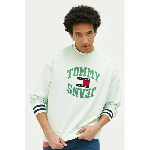 Tommy Jeans Pamučna dukserica za muškarce, boja: zelena, s aplikacijom