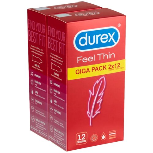 Durex Feel Thin - paket kondomov z življenjskim občutkom (2x12 kosov) Slike