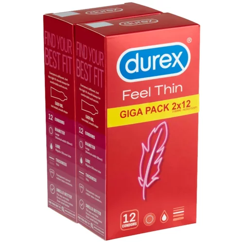 Durex Feel Thin - paket kondomov z življenjskim občutkom (2x12 kosov)