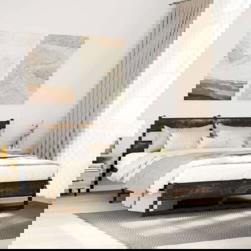 Metalni Kovinski posteljni okvir brez vzmetnice dimljen hrast 135x190cm, (21607563) Slike