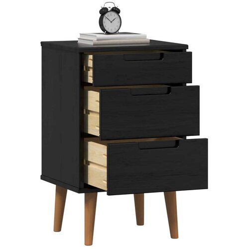  Noćni ormar s ladicama Crna 40 x 35 x 65 cm Masivna borovina - Crna Slike