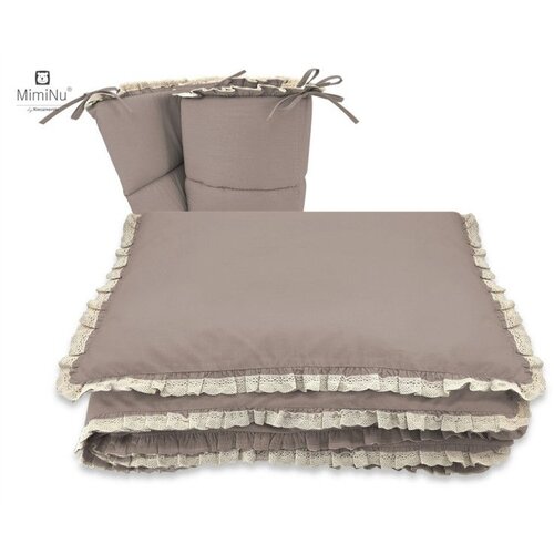 MimiNu Premium Royal posteljina za dječji krevetić 5-dijelni set - Mokka s čipkom Slike