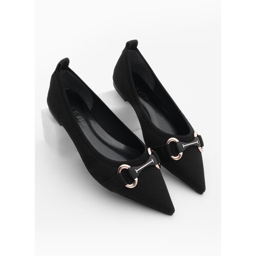 Marjin Women's Buckled Pointed Toe Knitwear Flats Lovren Black Slike