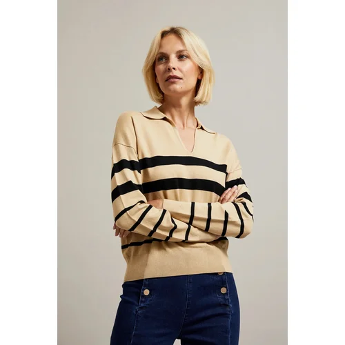 Moodo Women's striped sweater with collar - beige