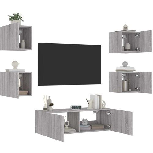  Stenske TV omarice z LED lučkami 5 kosov siva sonoma, (20988554) Slike