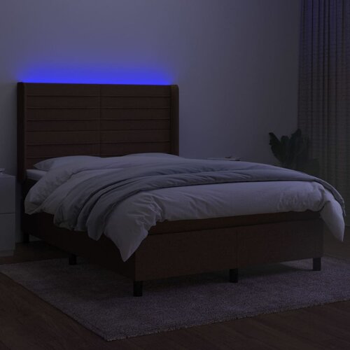  Krevet box spring s madracem LED tamnosmeđi 140x200 cm tkanina Slike
