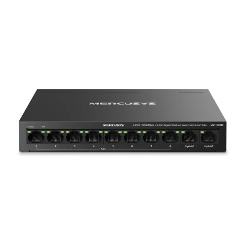 Mercusys MS110CMP V1.0, 8-Port 10/100Mbps + 2-Port Gbit Desktop Switch with 8-Port PoE+ Cene