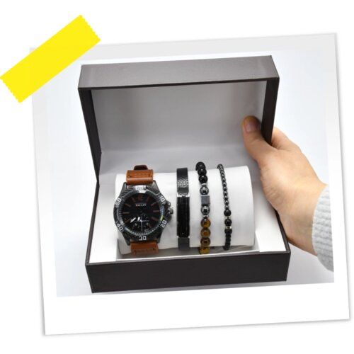  SET NAKITA MU&amp;Scaron;KI OP25339 sat tri narukvice braon WY Slike