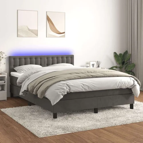  box spring s madracem LED tamnosivi 140x190 cm baršun