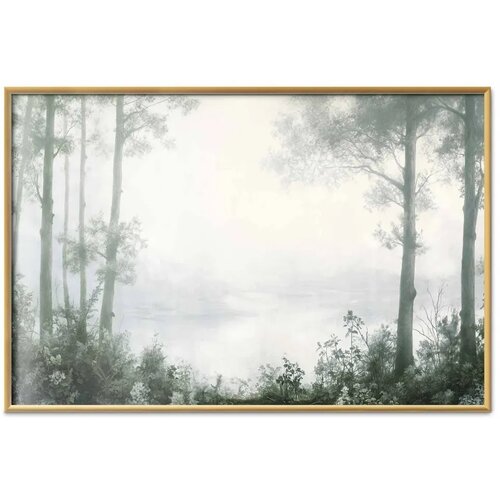  Plakat - Forest and Pond in Patinated Green 60x40 Zlatni okvir Cijene