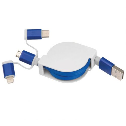 Kabel ZA PUNJENJE UVLAČNI USB SA 3 KONEKTORA MACMA 2165204 PLAVI Cene