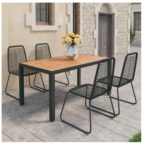 vidaXL Vrtna garnitura - 5-dijelni vrtni blagovaonski set od PVC ratana crno-smeđi - Crna i smeđa Dužina stola 150 cm 4 Cijene