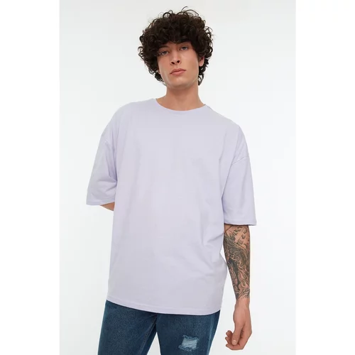 Trendyol Lilac Men's Basic 100% Cotton Crew Neck Oversized Short Sleeved T-Shirt