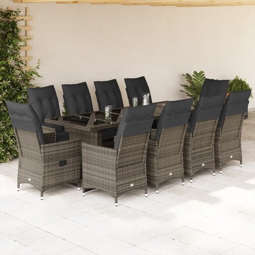 vidaXL 11-dijelni vrtni bistro set od poliratana s jastucima sivi Cijene