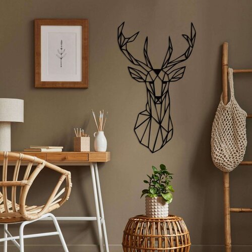 Wallxpert metalni zidni ukras 5038, geometrijska glava jelena sa rogovima, 28 x 46 cm, crni Cene