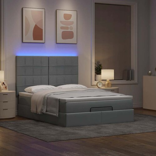 VidaXL Otomanski krevet s madracem&amp;amp;LED svijetlosivi 140x190 cm tkanine Slike