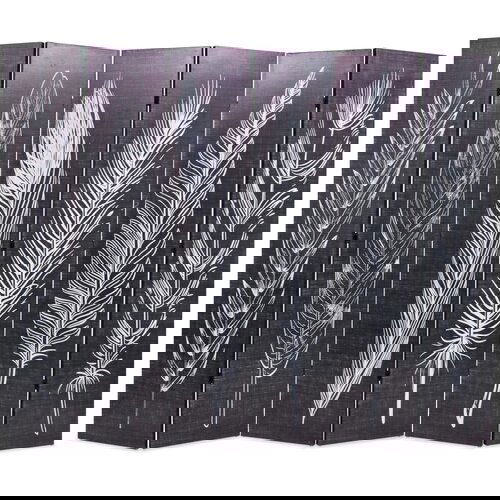 VidaXL Sklopiva sobna pregrada s uzorkom pera 228 x 170 cm crno-bijela Slike