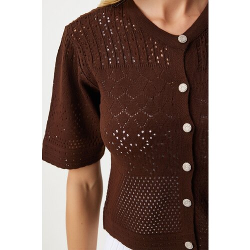  Women&amp;#039;s brown openwork seasonal knitwear cardigan Slike