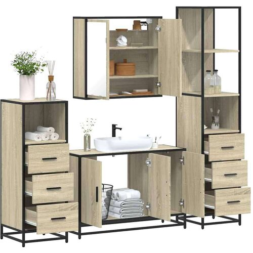 vidaXL 4-dijelni set kupaonskog namještaja boja hrasta sonome drveni Cene