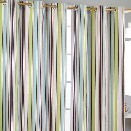 HOMESCAPES Osaka Green Stripes Ready Made Eyelet Curtain Par, 137x182 cm Kapljica, (20749357)