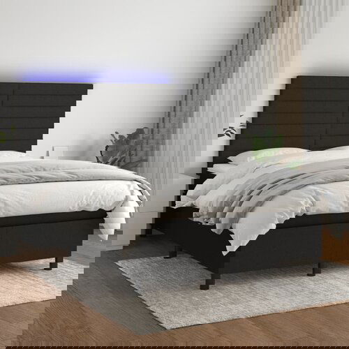 The Living Store Box spring postelja z vzmetnico LED črna 140x190 cm blago - Box Spring Postelja, (21503755) Slike