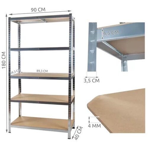Malatec Kovinski skladi&amp;scaron;čni regal - 5 polic, 180 &amp;times; 90 &amp;times; 40 cm, do 875 kg Slike