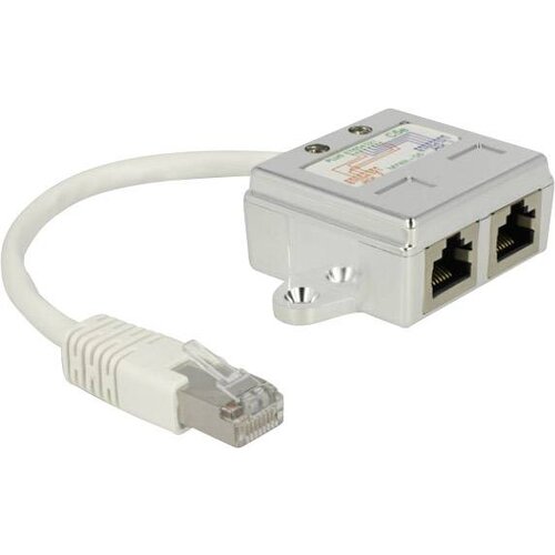 Delock RJ45 omrežni adapter CAT 5 [1x RJ45-vtič - 2x RJ45-vtičnica] 0.15 m bele barve (20427518) Slike