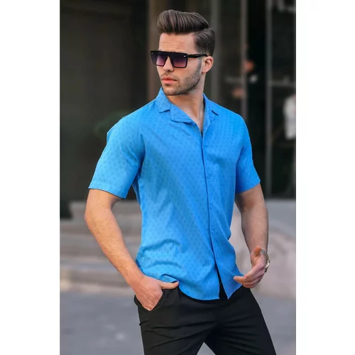 Madmext Blue Slim Fit 100% Cotton Short Sleeve Men's Shirt 5585