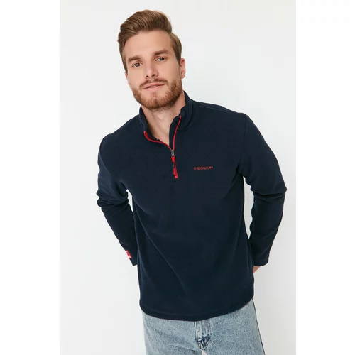 Trendyol Navy Men Regular Fit Zipper Stand Up Collar Embroidered Label Appliqué Sweatshirt