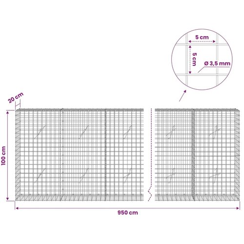  Gabion s žicom debljine 3 5 mm i mrežom 5x5 cm 950x20x100 cm - 20 cm 100 cm 950 cm Slike