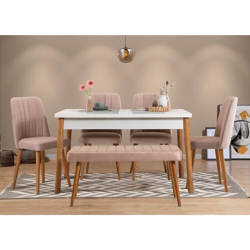 Hanah home Costa 0900 - 2 AB Atlantic PineWhiteStone Table & Chairs Set (6 Pieces) Cene