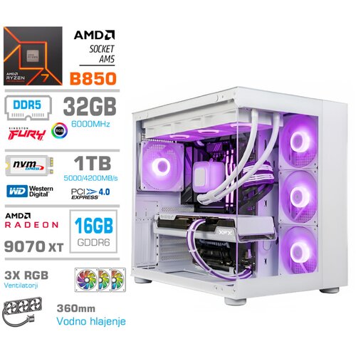 MEGA Računalnik MT S5 R7-7700X/RX9070 XT/32GB-DDR5/1TB/750W/Brez OS/bela RGB + Estetski napajalni kabli [Vijolična / Bela], (5000130912) Cene