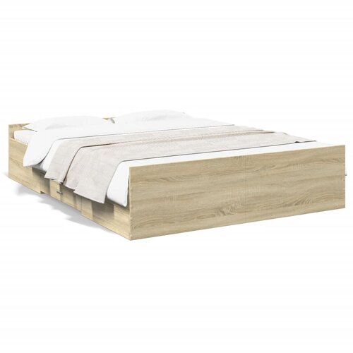 Maison Chic Posteljni okvir - Dvoposteljna postelja - Zakonska postelja s predali sonoma hrast 150x200cm inženirski les, (21694852) Cene