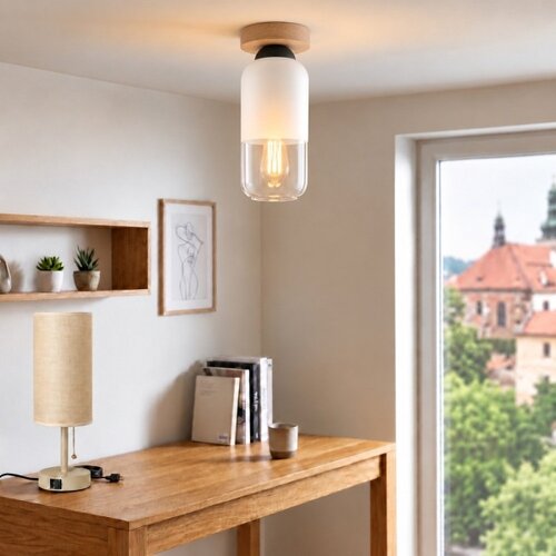 Brilagi LED plafonsko svetlo RETRO GLASS 1xE27/60W/230V &amp;Oslash; 14 cm hrast/bela Slike