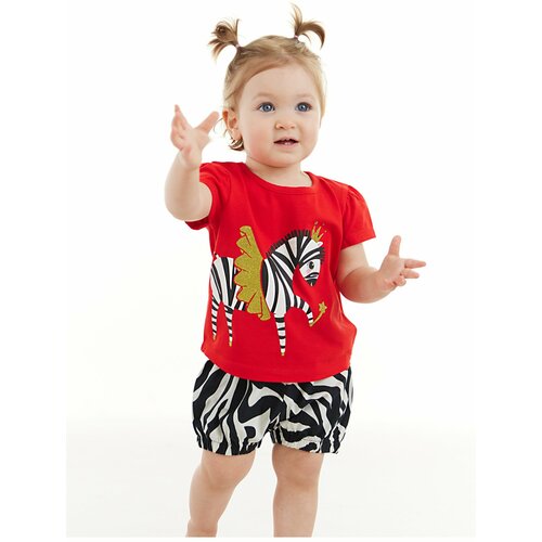 Denokids Ballerina Zebra Baby Girl T-shirt Poplin Shorts Set Slike