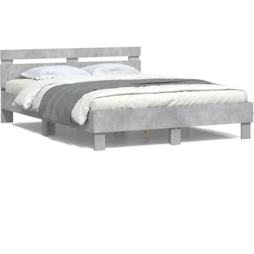  Okvir za krevet s uzglavljem i LED siva boja betona 140x200 cm Slike