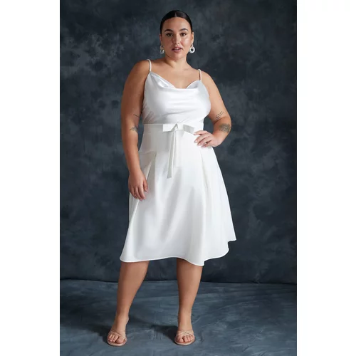 Trendyol Curve White High Waist A-Line Woven Dress