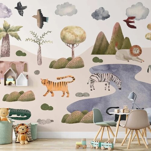  Foto tapeta - Africa for Toddlers - Savannah Animals in Pastel Colours 250x175 Premium Slike