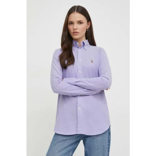 Polo Ralph Lauren Pamučna košulja za žene, boja: ljubičasta, regular, s klasičnim ovratnikom