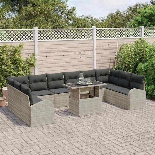  Sjedeća garnitura za vrt 11 kom. Svijetlo siva Poli ratan Svjetlosiva 344 x 179 x 85 cm Slike