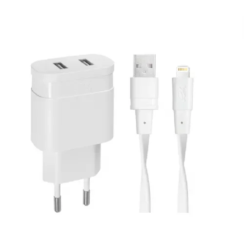 Rivacase hišni polnilec PS4125 WD2 3,4A + podatkovno polnilni kabel Lightning Apple iPhone 13 - bel