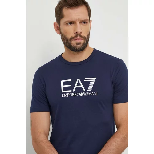 Ea7 Emporio Armani Bombažna kratka majica moški, mornarsko modra barva