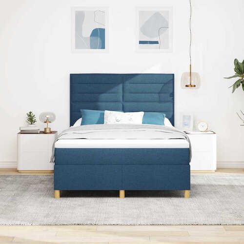  LED Box Spring Krevet s madracem Plava 140 x 190 cm tkanina Slike