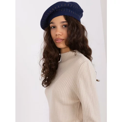 Fashion Hunters Navy blue women's beret with rhinestones