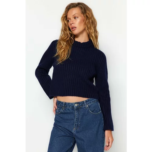 Trendyol Navy Blue Crop Basic Knitwear Sweater
